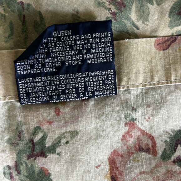 Vintage Ralph Lauren Francesca Queen Flat Sheet Set of 2 Ruffle Sham Tan Floral - Picture 10 of 16